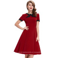 Belle Poque Stock de manga corta Bow-Knot Decorado Rojo 50s Vintage retro vestido de fiesta BP000068-1